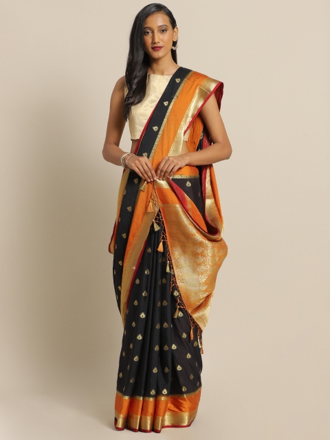 

MIMOSA Black & Yellow Poly Georgette Woven Design Saree