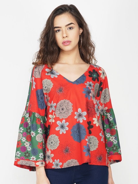 

SHAYE Women Red & Blue Floral Print Top, Multi