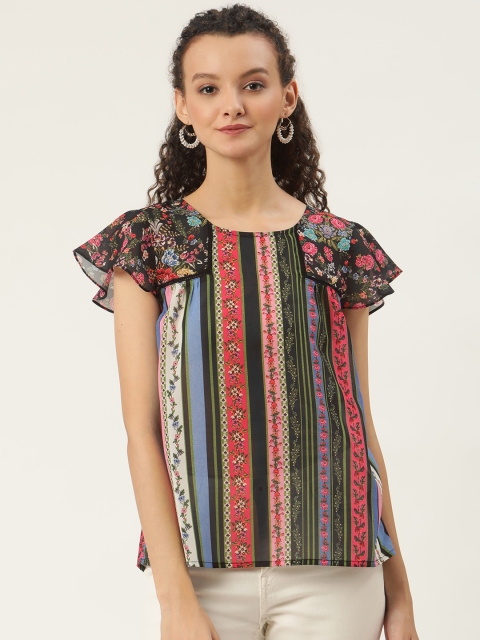 

SHAYE Women Black & Pink Striped Top