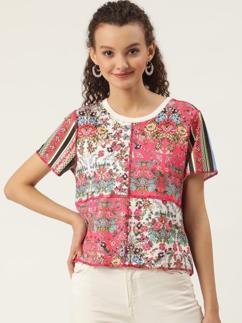 

SHAYE Women Pink & White Ethnic Printed Top