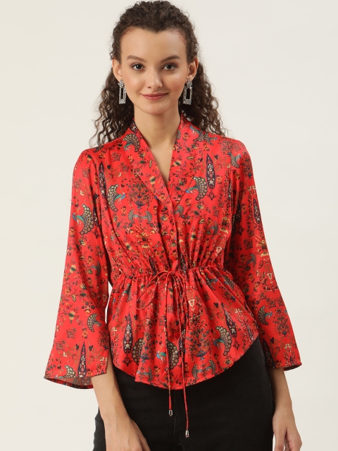 

SHAYE Women Red & Black Printed Cinched Waist Top