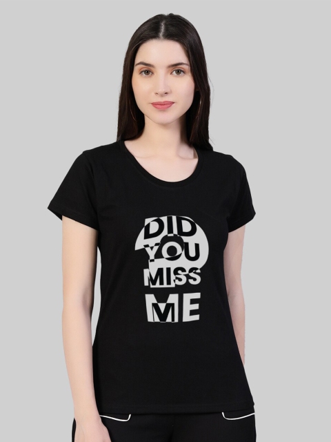 

TheBlackLover Women Black Typography Printed T-shirt
