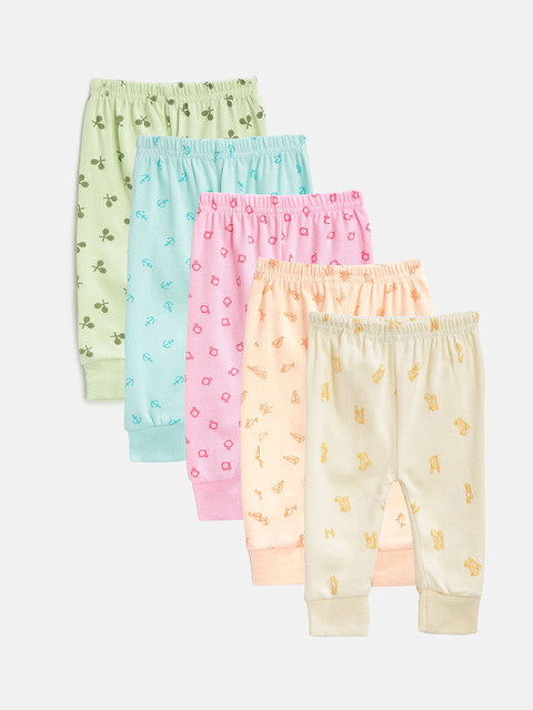 

KUCHIPOO Kids Multicolor Pack Of 5 Printed Cotton Track Pants, Multi