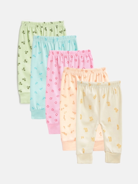 

KUCHIPOO Kids Pack of 5 Printed Regular Fit Cotton Joggers, Pink