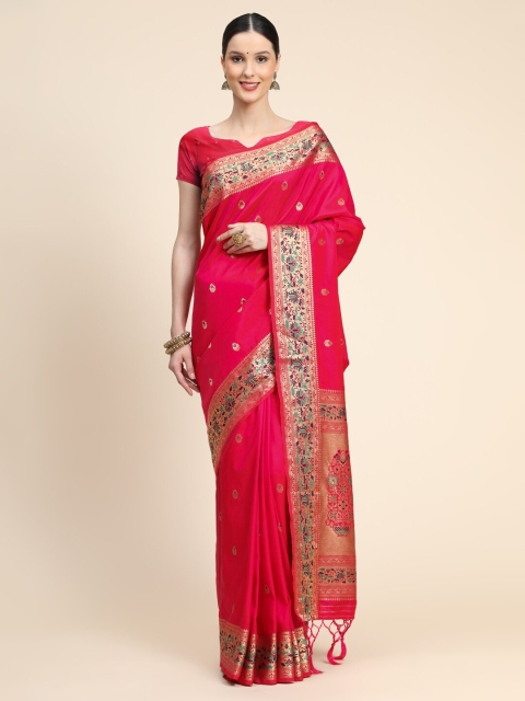 

KALANANDI Pink & Gold-Toned Woven Design Zari Silk Blend Paithani Saree