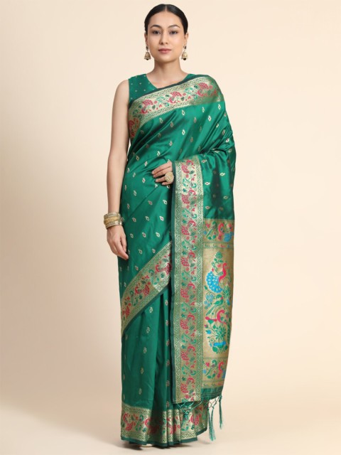 

KALANANDI Green & Red Woven Design Zari Silk Blend Paithani Saree