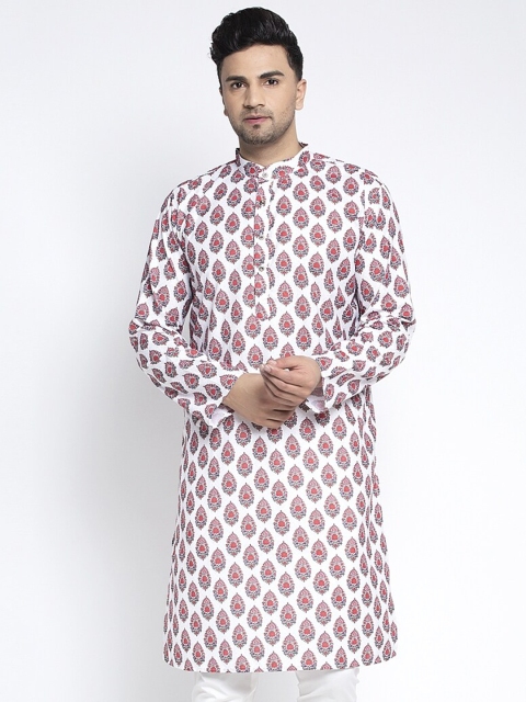 

Benstoke Men White Ethnic Motifs Printed Kurta