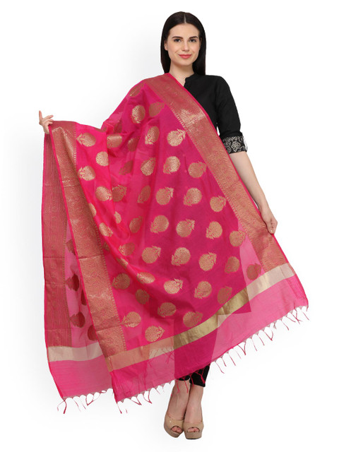 

Aksara Pink Chanderi Art Silk Dupatta with Woven Design