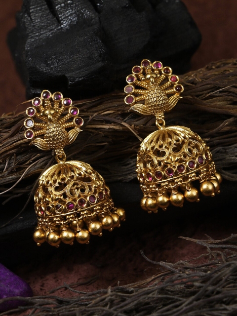 

Adwitiya Collection Gold-Toned Peacock Shaped Jhumkas Earrings