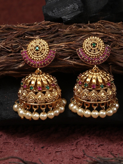 

Adwitiya Collection Gold-Toned Dome Shaped Jhumkas Earrings