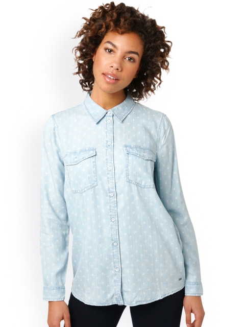 

Tom Tailor Women Blue Faded Denim Casual Shirt