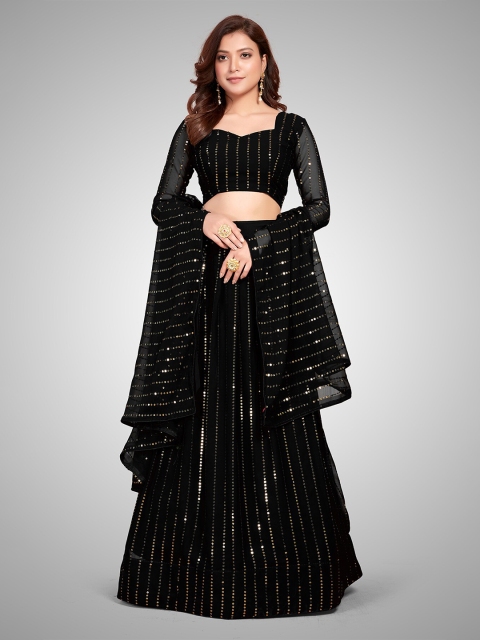 

Mitera Black Embellished Semi-Stitched Lehenga Choli Unstitched Blouse With Dupatta