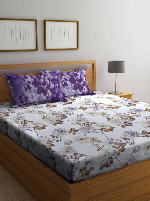 

BOMBAY DYEING Unisex Purple Cotton 104 TC Double Bedsheet with Two Pillow Cover