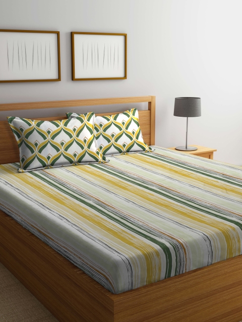 

BOMBAY DYEING Unisex Yellow 104TC Cotton Queen Bedsheet with Two Pillow Cover