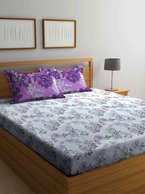 

BOMBAY DYEING Purple & Green 104 TC Queen Bedsheet with 2 Pillow Covers