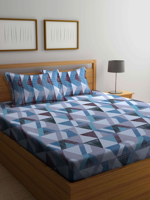 

BOMBAY DYEING Blue & Grey 104 TC Queen Bedsheet with 2 Pillow Covers