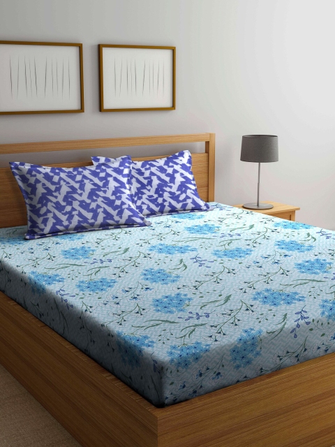 

BOMBAY DYEING Unisex Blue Floral 104TC Cotton One Double Bedsheet with Two Pillow Cover