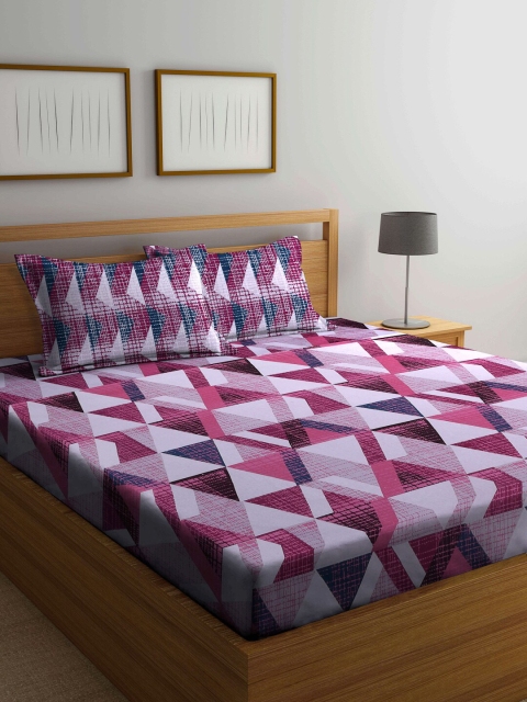 

BOMBAY DYEING Pink & Maroon 104 TC Queen Bedsheet with 2 Pillow Covers