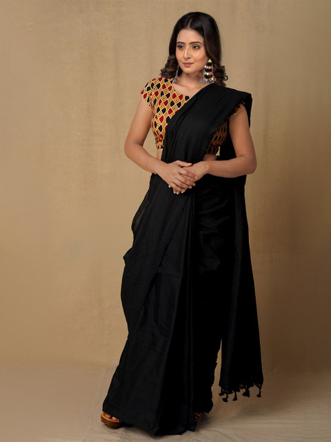 

Unnati Silks Black Woven Design Pure Linen Jamdani Saree