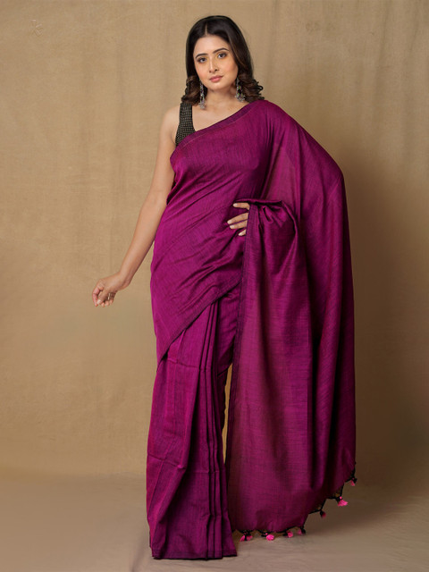 

Unnati Silks Purple Woven Design Pure Linen Jamdani Saree