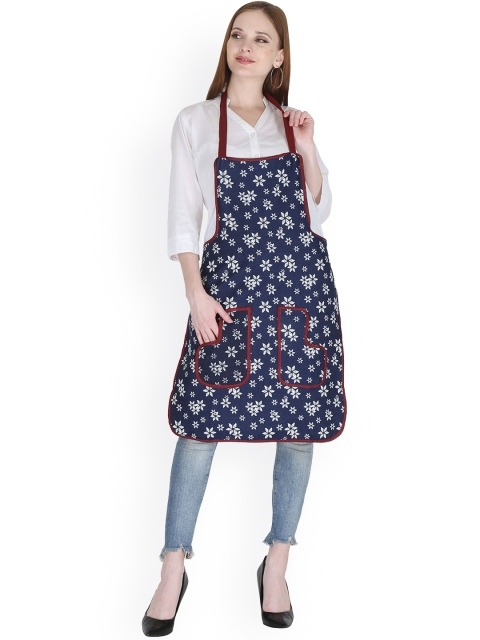 

Clasiko Unisex White & Blue Printed Cotton Aprons