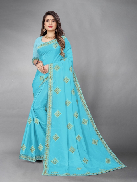 

Sidhidata Turquoise Blue & Gold-Toned Embroidered Kota Saree