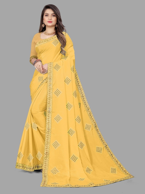 

Sidhidata Yellow & Brown Embroidered Kota Saree