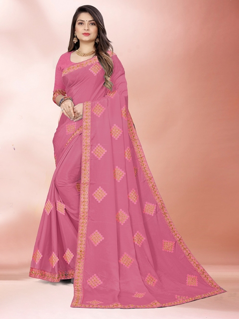 

Sidhidata Pink & Gold-Toned Embroidered Kota Saree