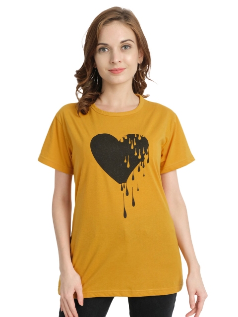 

CHOZI Women Mustard Yellow Printed Bio Finish T-shirt