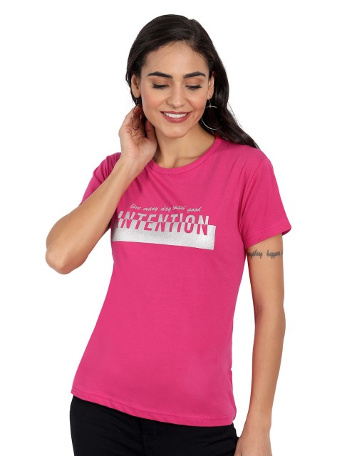 

CHOZI Women Pink Typography Printed Drop-Shoulder Sleeves Bio Finish T-shirt