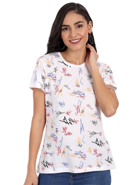 

CHOZI Women White & Blue Printed Bio Finish T-shirt