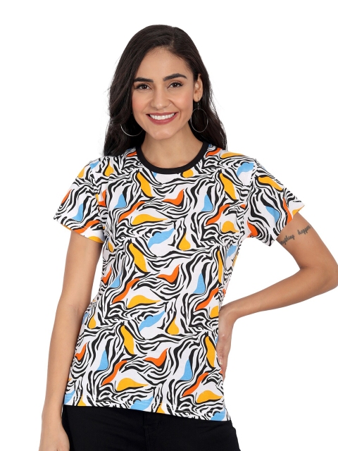 

CHOZI Women Black & Yellow Printed Bio Finish Applique T-shirt