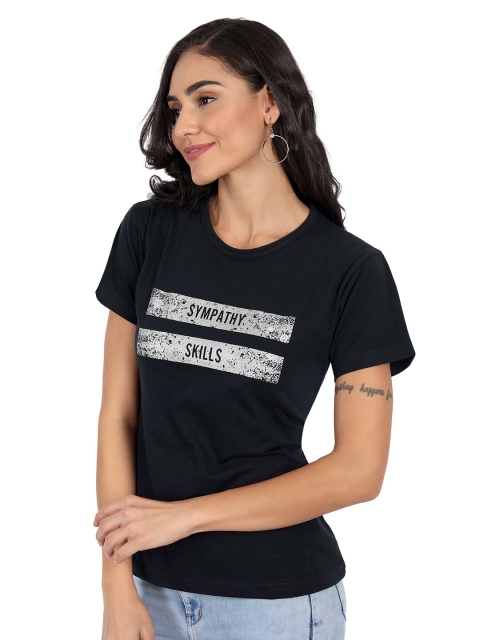 

CHOZI Women Black Printed Bio Finish T-shirt