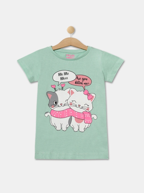

R&B Green & Pink Humour & Comic Print Round Neck Top