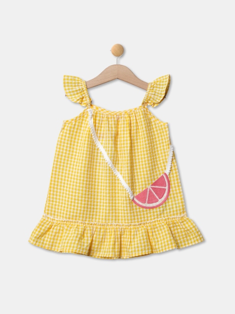 

R&B Kids Girls Yellow Checked with Applique Top