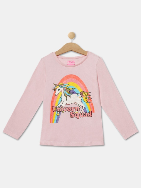 

R&B Girls Pink Unicorn Printed Cotton Top
