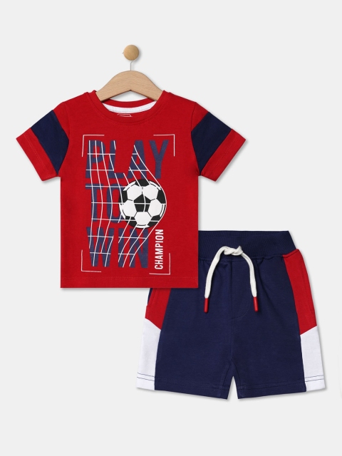 

R&B Boys Red & Blue Colourblocked T-shirt With Shorts