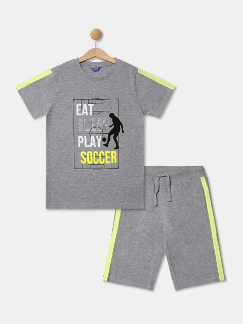 

R&B Boys Grey Printed T-shirt with Shorts