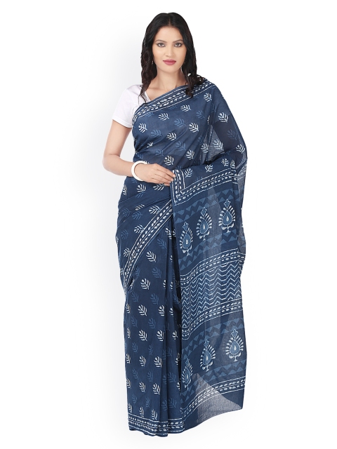 

Kalakari India Indigo Dabu Hand Block Print Handcrafted Cotton Saree, Blue