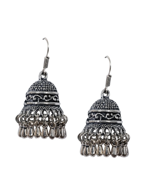 

Ayesha Silver-Toned Dome Shaped Silver-Plated Jhumkas Earrings