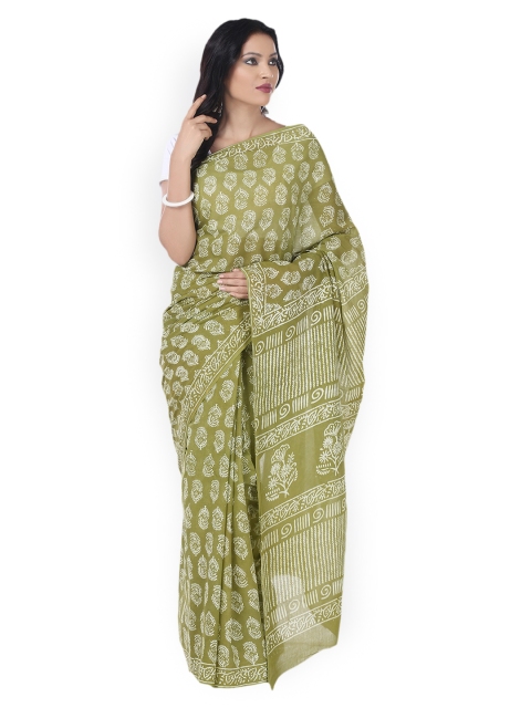 

Kalakari India Green Dabu Hand Block Print Handcrafted Cotton Sustainable Saree