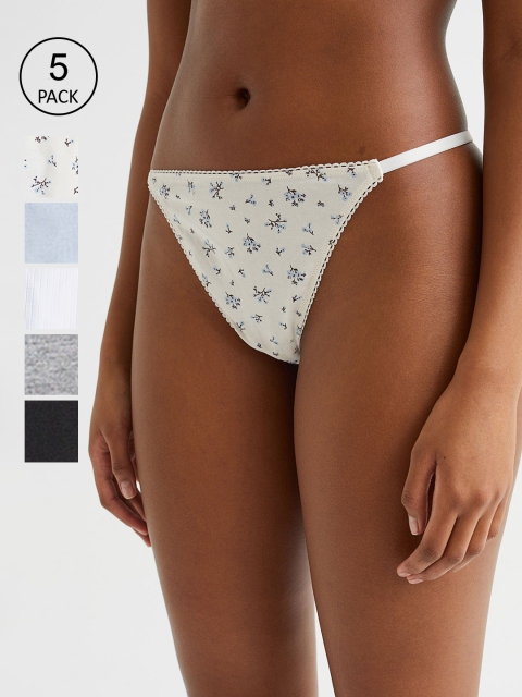 

H&M Women Black & Blue 5-Pack Jersey Thong Briefs