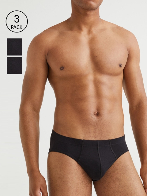 

H&M Men Black Solid 3-Pack Cotton Briefs