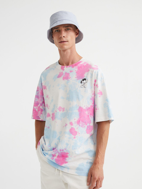 

H&M Men Pin Relaxed Fit Printed Cotton T-shirt, Pink