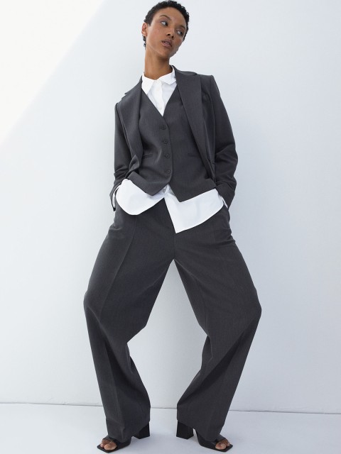 

H&M Women Grey High-Waisted Tailored Trousers