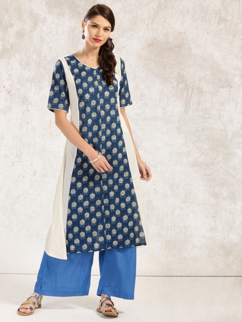 

Anouk Women Blue & White Printed A-Line Kurta