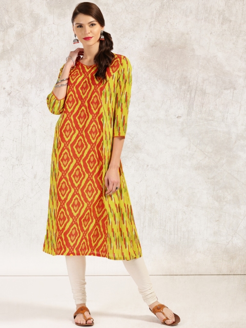 

Anouk Women Yellow & Orange Printed A-Line Kurta