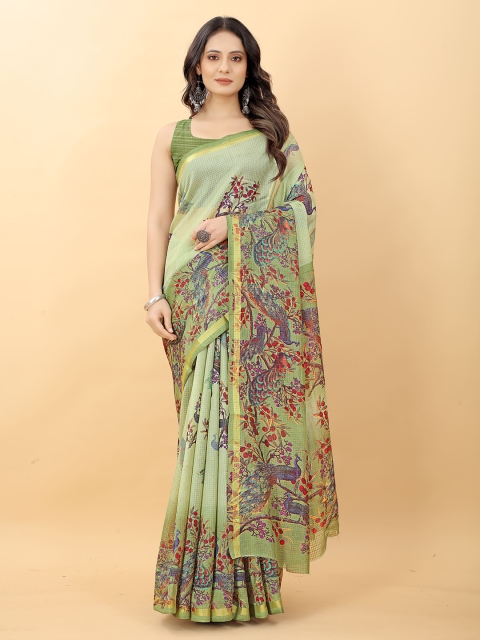

RACHNA Women Green & Red Ethnic Motifs Saree With Blouse Piece.