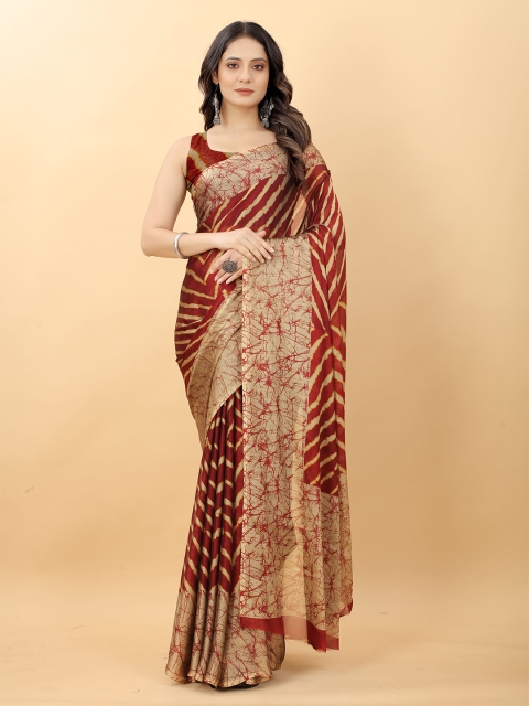 

RACHNA Maroon & Beige Striped Saree