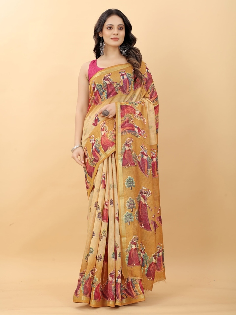 

RACHNA Mustard & Red Ethnic Motifs Zari Saree